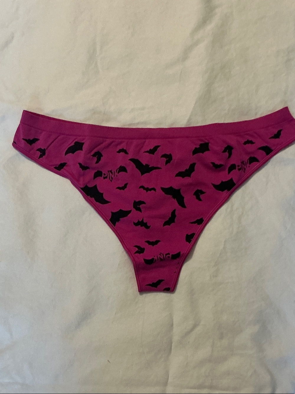 PINK Victoria's Secret Seamless Thong with Black Bat Pattern